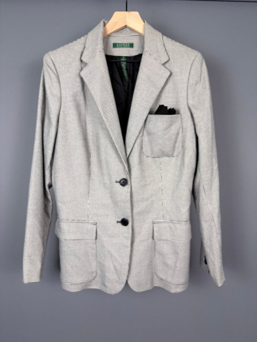 Lauren Ralph Lauren Houndstooth Blazer Size 14 Black White Classic